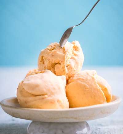 ice-cream in bowl with a spoon