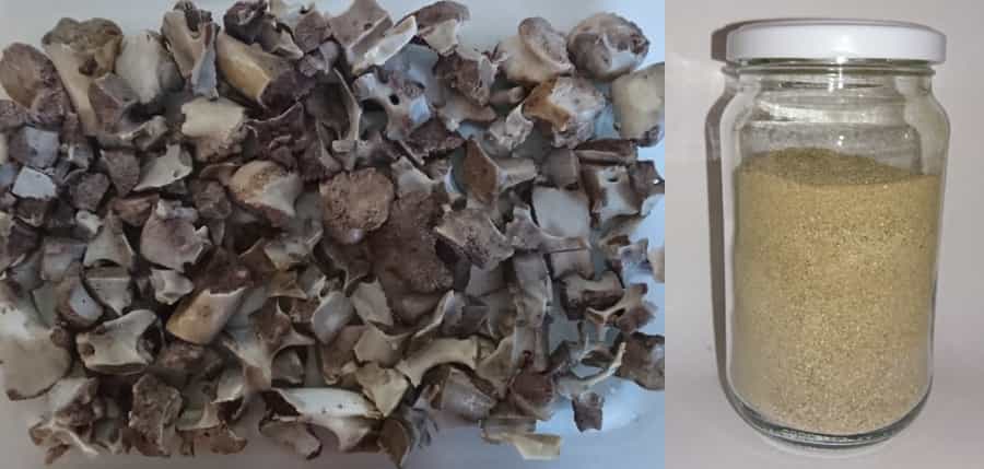 Pictures of bone pieces and a jar of bone meal - a very good source of calcium on the carnivore diet