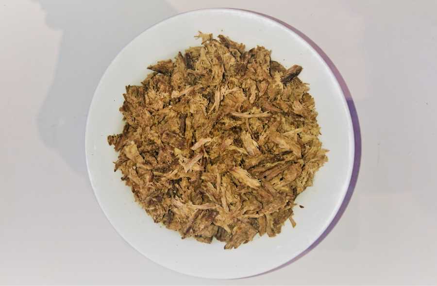 small pieces of shredded beef in a bowl