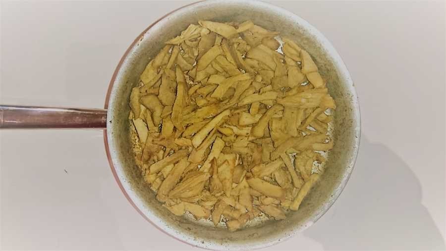 Shredded pork in a frying pan