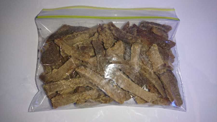 A bag of cooked shredded pork - a tasty and healthy carnivore snack