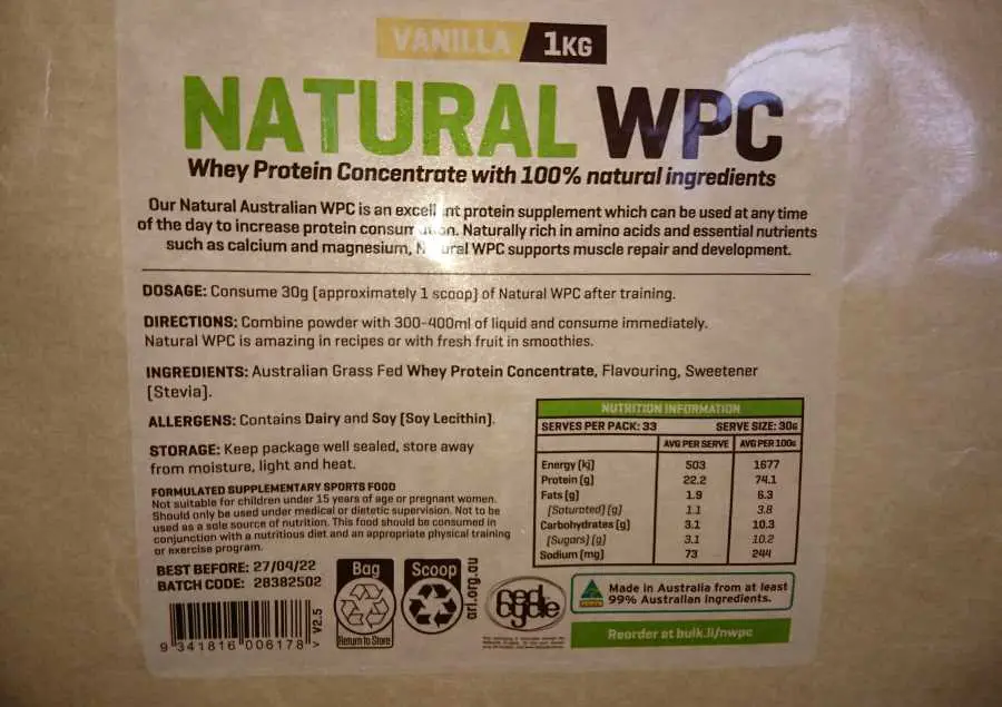 An image of a bag of natural whey protein concentrate