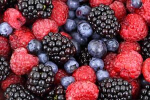 A mix of blueberries, raspberries and blackberries