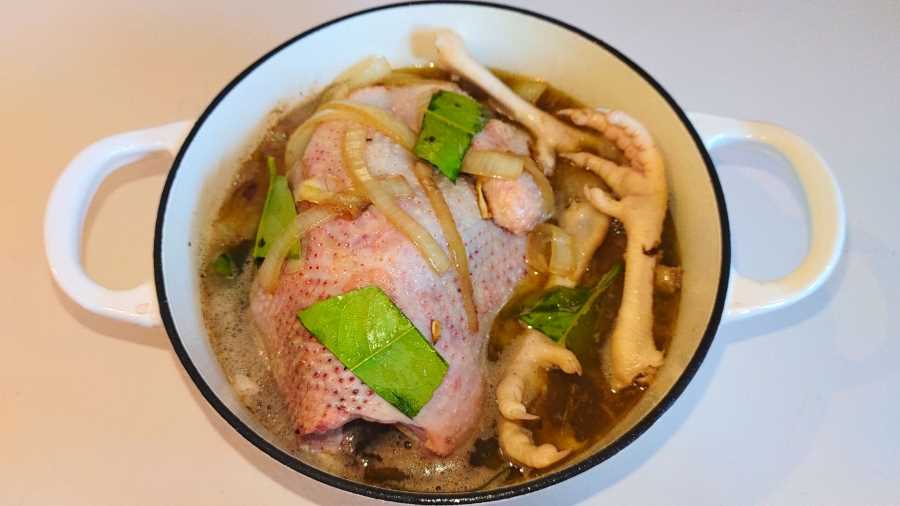 whole chicken in a Dutch oven
