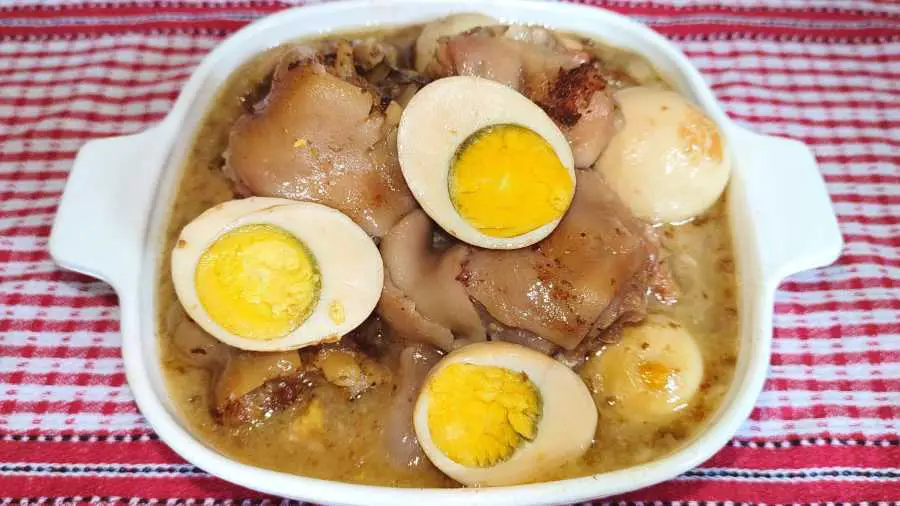 Carnivore braised pig trotters and eggs in a bowl
