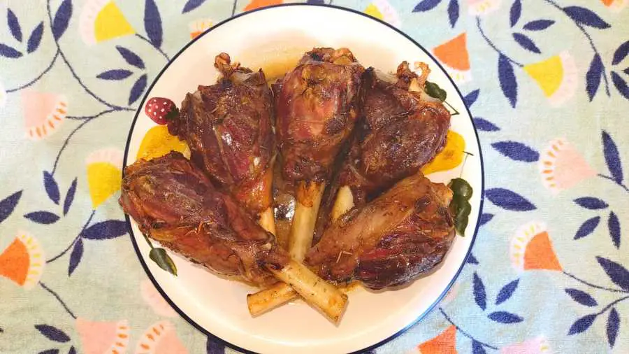 Carnivore-ish slow roasted lamb shanks on a plate