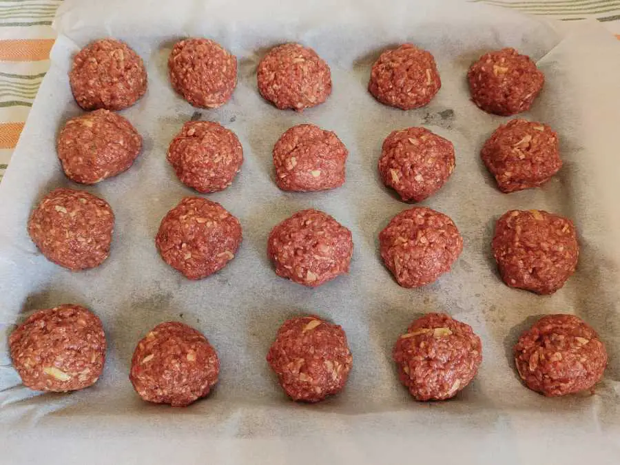Raw carnivore meatballs on a baking tray