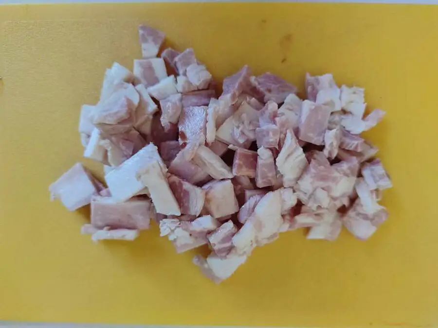 bacon bits on a chopping board